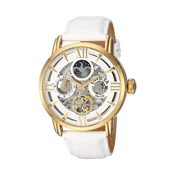 インビクタ 腕時計 INVICTA インヴィクタ オブジェクト D アート メンズ 男性用 22652 Invicta Men's Objet d'Art Stainless Steel Automatic-self-Wind Watch with Leather-Calfskin Strap, White, 24 (Model: 22652) 1