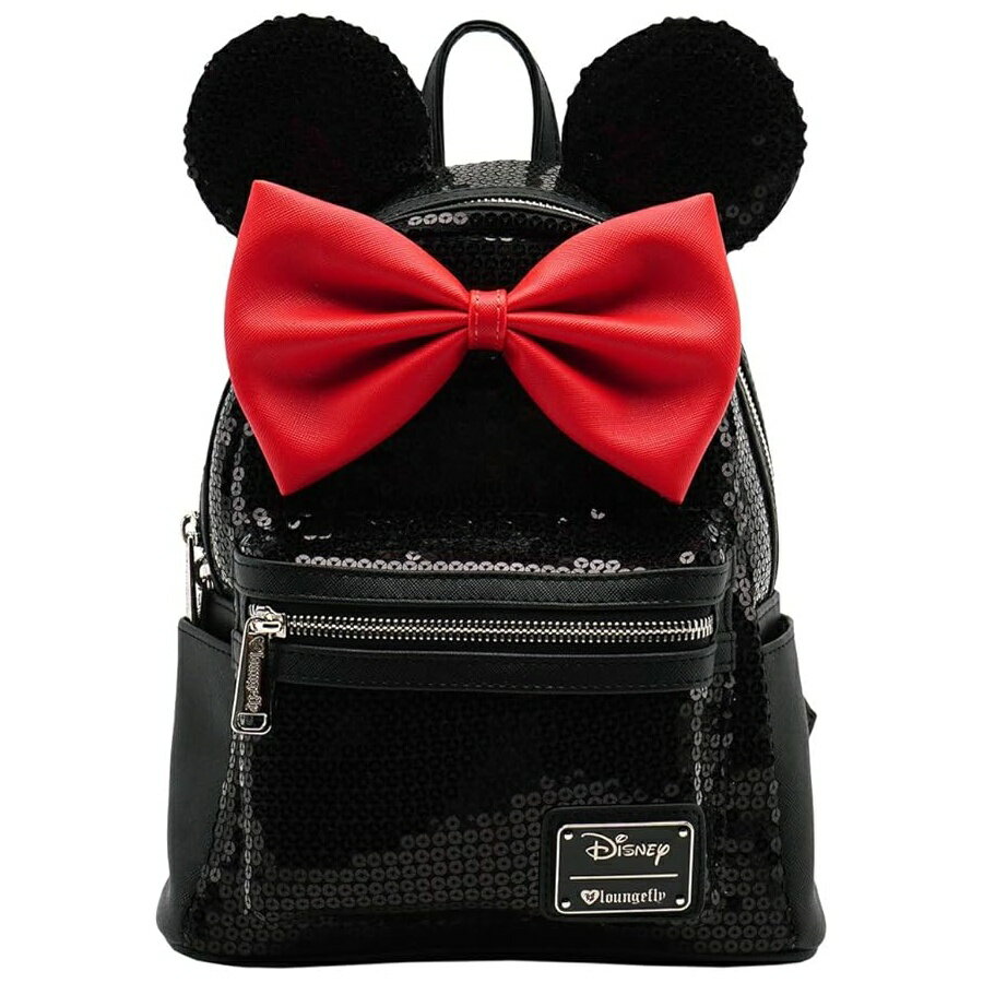 Loungefly ディズニー ミニーマウス ブラック スパンコール レディース ダブルストラップ ショルダーバッグ 財布 Loungefly Disney Minnie Mouse Black Sequin Womens Double Strap Shoulder Bag Purse