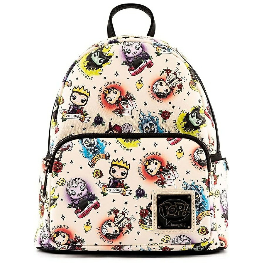 Loungefly POP ディズニー ヴィランズ タトゥー オールオーバー プリント レディース ダブルストラップ ショルダーバッグ 財布 Loungefly POP Disney Villains Tattoo All Over Print Womens Double Strap Shoulder Bag Purse