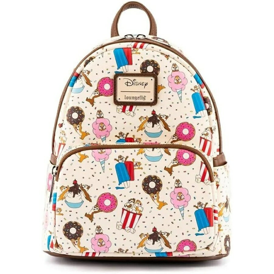 Loungefly ディズニー チップとデール スナッキー 総柄プリント レディース ダブルストラップ ショルダーバッグ 財布 Loungefly Disney Chip and Dale Snackies All Over Print Womens Double Strap Shoulder Bag Purse