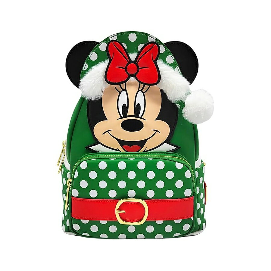 Loungefly ディズニー ミニーマウス エルフ ポルカドット クリスマス ダブルストラップ ショルダーバッグ Loungefly Disney Minnie Mouse Elf Polka Dot Christmas Double Strap Shoulder Bag