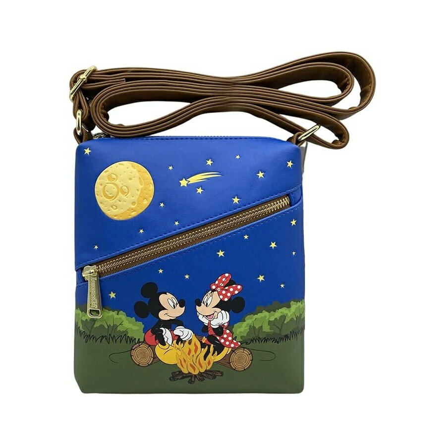 ラウンジフライ ミッキー ミニー フレンズのキャンプシーン クロスボディパスポートバッグ Loungefly Mickey, Minnie, & Friends Camping Scene Crossbody Passport Bag