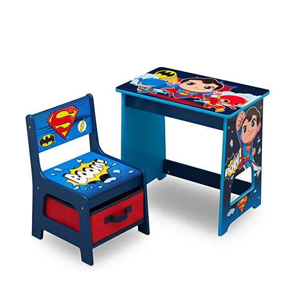 DCスーパーフレンズ バットマン スーパーマン フラッシュ キッズデスク キッズチェア デスクセット 子供用 勉強机 学習机 子供机 入学祝 入園祝 卒園祝 お誕生日 プレゼント 自宅学習 DC Super Friends Kids Wood Desk and Chair Set by Delta Children
