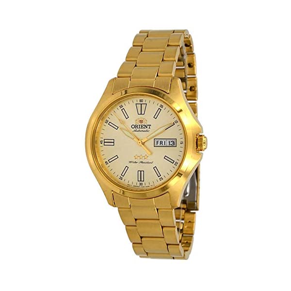 楽天i-selectionオリエント 腕時計 スリースター 3スター オートマチック 自動巻き メンズ 男性用 ORIENT RA-AB0F04G 時計 ウォッチ Orient RA-AB0F05G Men's Gold Tone Stainless Steel 3 Star Gold Dial Luminous Index Day Date Automatic Watch