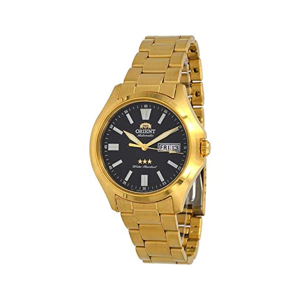 オリエント 腕時計 スリースター 3スター オートマチック 自動巻き メンズ 男性用 ORIENT RA-AB0F01B 時計 ウォッチ Orient RA-AB0F01B Men 039 s Gold Tone Stainless Steel 3 Star Black Dial Luminous Index Day Date Automatic Watch