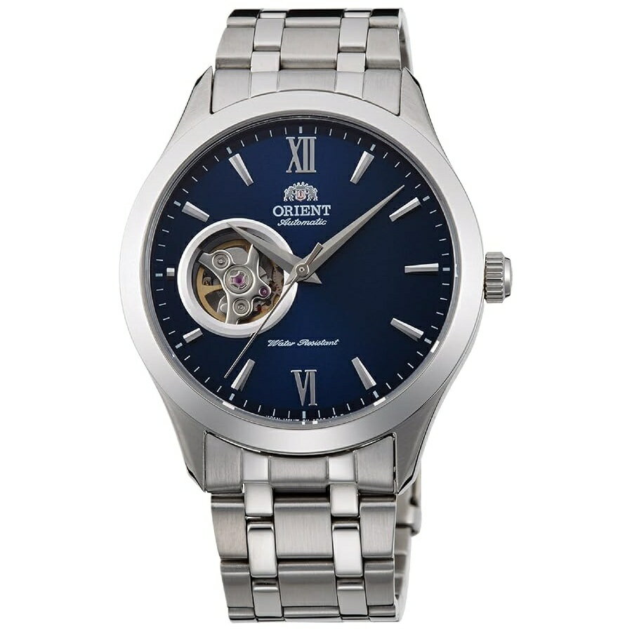 Orient オープン ハート メンズ 自動巻き 手巻き 機械式 クラシック スチール バンド スケルトン ダイヤル 腕時計 ブルー ブレスレット Orient Open Heart Men's Automatic Manual Winding Mechanical Classic Steel Band Skeleton Dial Wrist Watch, Blue, Bracelet