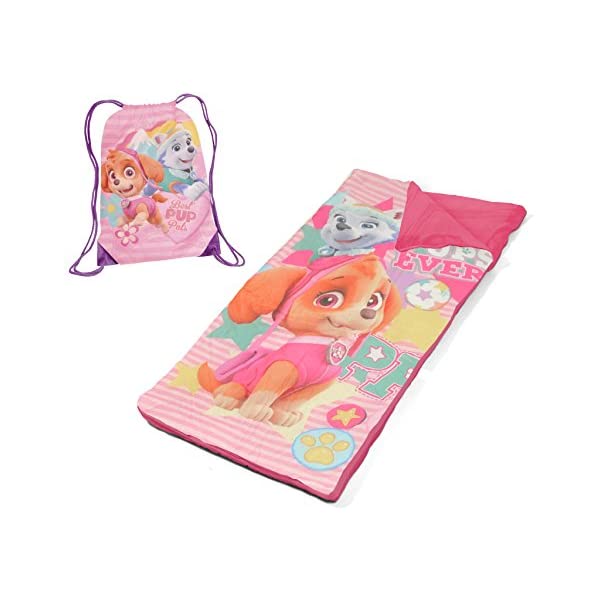 パウパトロール スカイ エベレスト 巾着 リュック バッグ ナップサック お昼寝セット 一体型 ブランケット キッズ 子供 Nickelodeon Paw Patrol Skye and Everest Drawstring Carry Bag with Nap Mat, Pinkのサムネイル