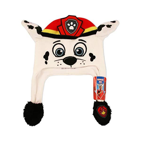 パウパトロール マーシャル ニット帽 帽子 キットキャップ 手袋 グローブ 防寒 キッズ 子供 Nickelodeon Boys' Little Paw Patrol Marshall Squeeze and Flap Fun Cold Weather Hat, WhiteRed, Age 4-7