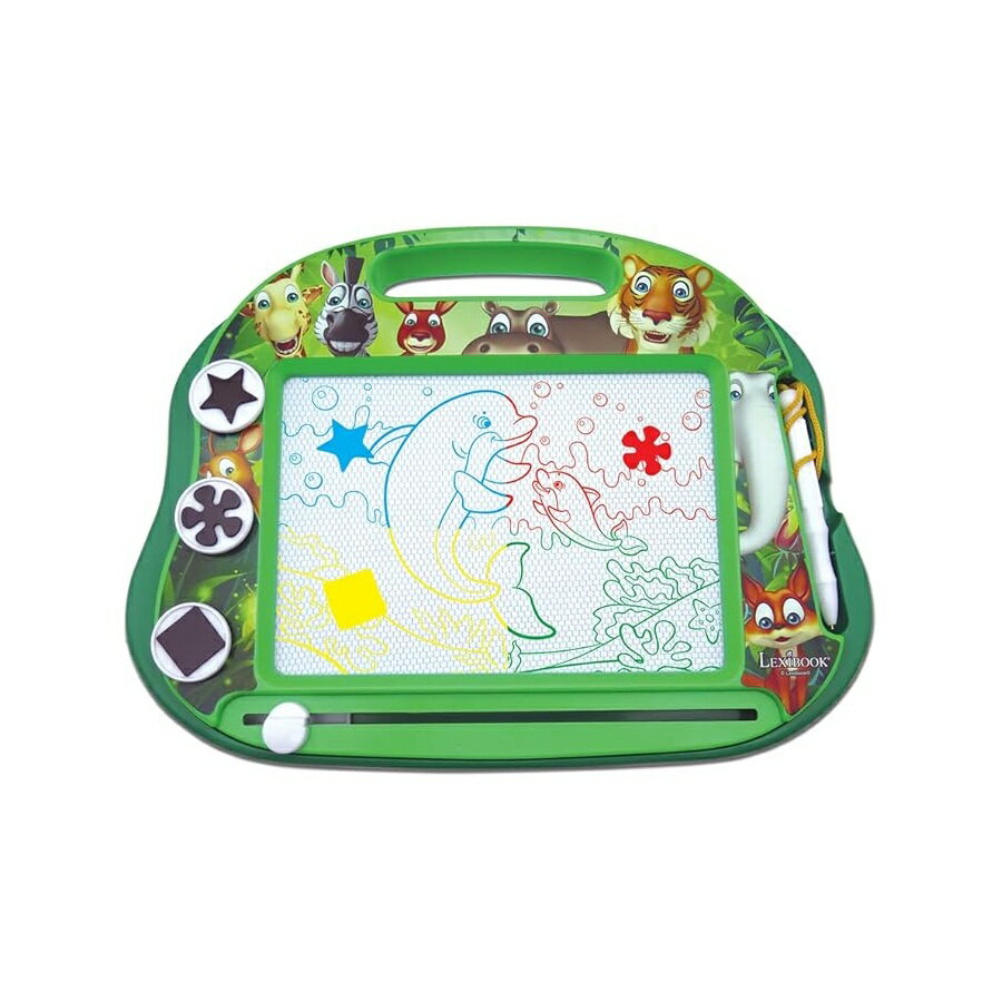 アニマルズ 動物園 おもちゃ グッズ 知育玩具 プレゼント Lexibook マルチカラーマジック磁気 動物描画ボード 女の子と男の子のための芸術的クリエイティブ スタイラスペンとスタンプ グリーン CRANX550 Lexibook, Multicolor Magic Magnetic Animals