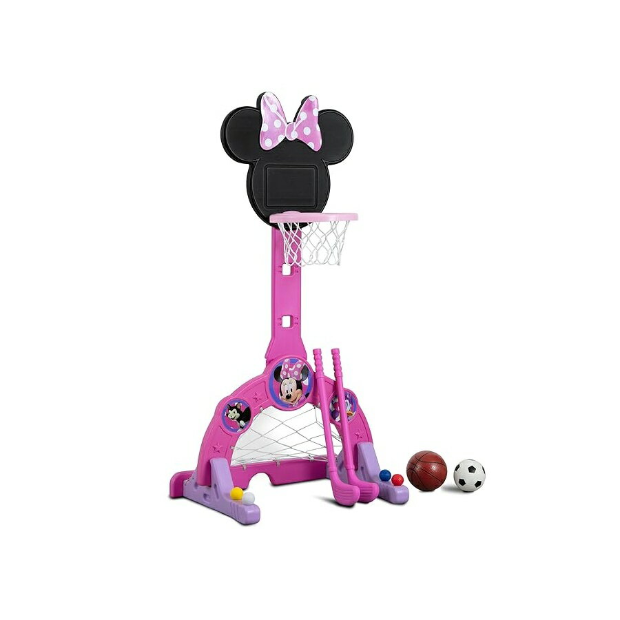 ディズニー ミニーマウス おもちゃ グッズ 知育玩具 プレゼント デルタチルドレン 4-in-1 スポーツセンター 調節可能 ツール バスケットボールフープ サッカー ホッケーネットとゴルフゲーム ゴルフ ホッケーボール4個 ピンク Delta Children Disney Minnie Mouse