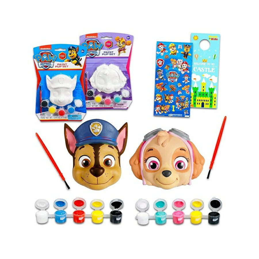 パウパトロール おもちゃ グッズ 知育玩具 プレゼント 自分だけのフィギュアをペイント チェイスとスカイのステッカーなどを備えた DIY ペイント セットとバンドル |子供用 ペイントキット Paw Patrol Paint Your Own Figurines Set Bundle with DIY