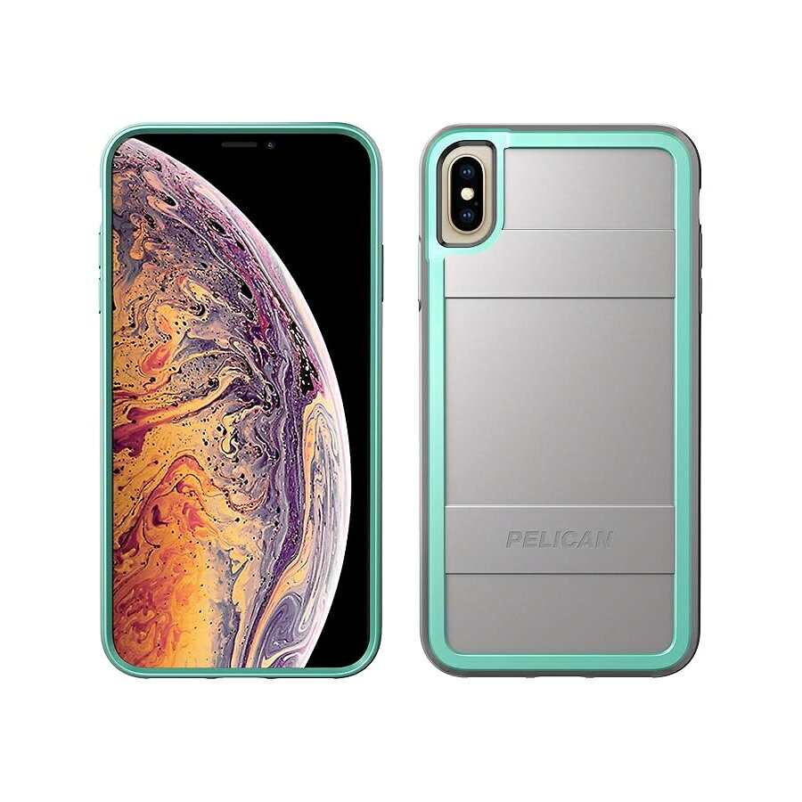 乐天商城 - ペリカン プロテクターフォンケース iPhone Xs Max用 (グレー/アクア) Pelican Protector Phone Case for iPhone Xs Max (Gray/Aqua)