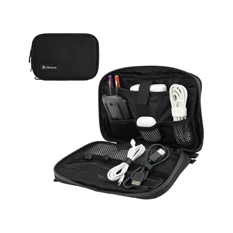 ペリカン 電子オーガナイザー トラベルケース ケーブル 充電器 パワーバンク AirPods 用の複数の収納メッシュポケット付きポータブル収納バッグ ブラック Pelican Electronic Organizer Travel Case Portable Storage Bag with Multiple Storage Mesh Pockets for