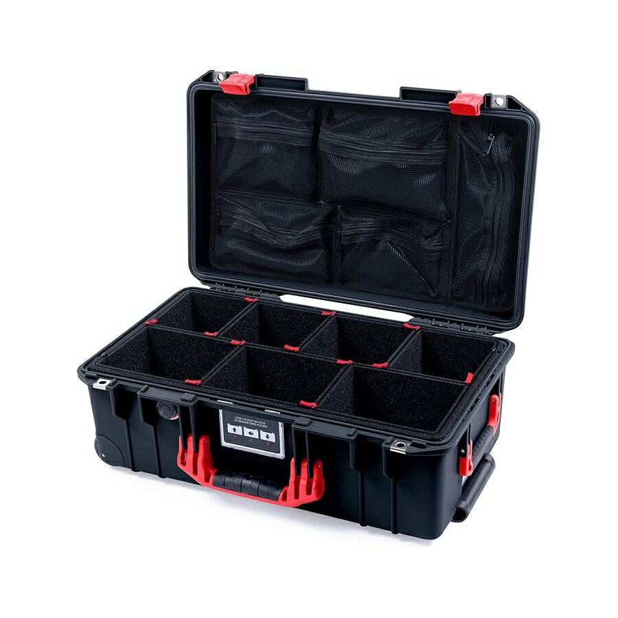 Rakuten - ペリカン カラー ケース ブラック ペリカン 1535 エア ケース レッドのハンドルとラッチ付き TrekPak ディバイダーとメッシュ蓋オーガナイザー付属 Pelican Color Case Black Pelican 1535 Air case with red Handles and latches. Comes with TrekPak