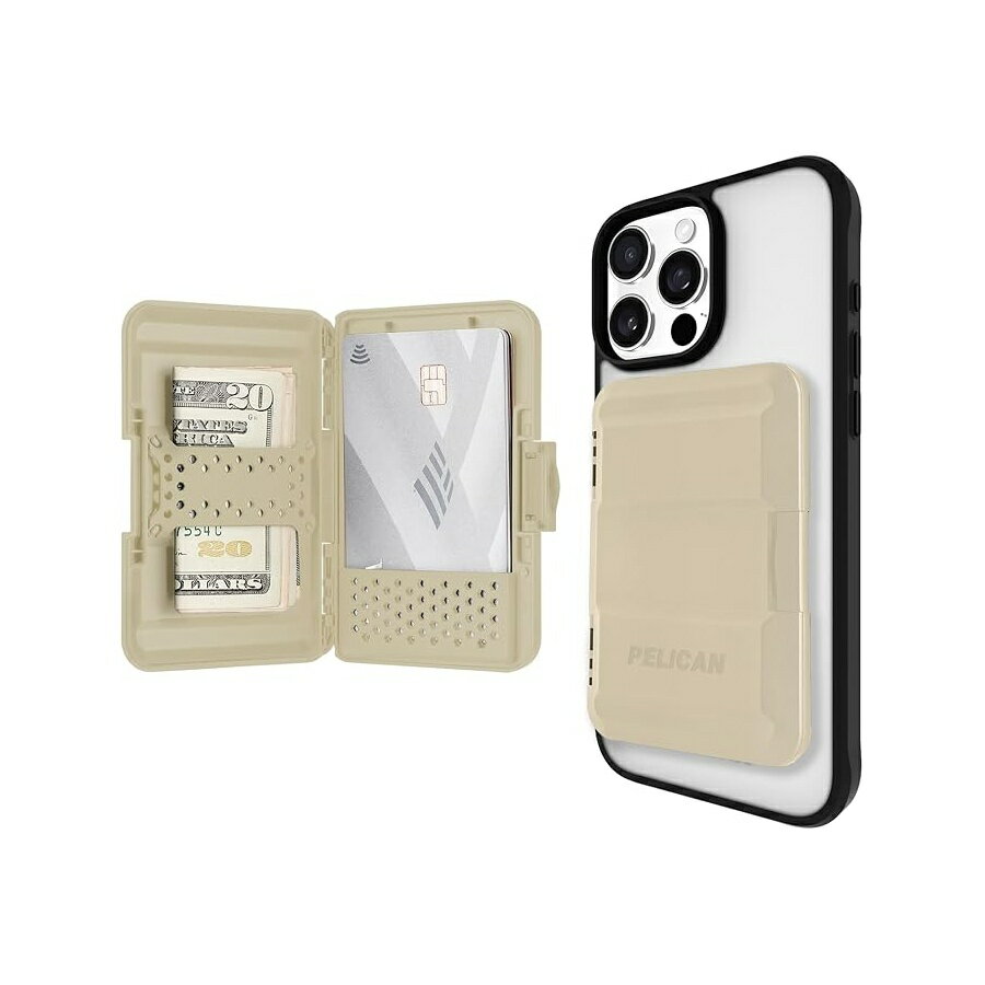 Rakuten - ペリカン MagSafe ウォレット iPhone 用 高耐久 MIL-STD スナップオン電話磁気財布と電話カード ホルダー iPhone 17 Pro Max/16 Pro Max/15/14/Pixel 10 用取り外し可能スリム ハードケース デザート タン Pelican MagSafe Wallet for iPhone Heavy Duty MIL-STD