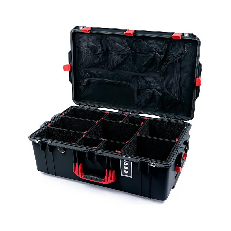 Rakuten - ペリカン カラー ケース 1595 ブラック TrekPak ディバイダー システム & メッシュ蓋オーガナイザー付き大型防水ケース レッド ハンドル & ラッチ Pelican 1595 Case by ColorCase Black Large Sized Waterproof Case with TrekPak Divider System & Mesh