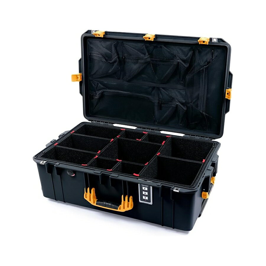 Rakuten - ペリカン カラー ケース 1595 ブラック TrekPak ディバイダー システム & メッシュ蓋オーガナイザー付き大型防水ケース イエロー ハンドル & ラッチ Pelican 1595 Case by ColorCase Black Large Sized Waterproof Case with TrekPak Divider System & Mesh