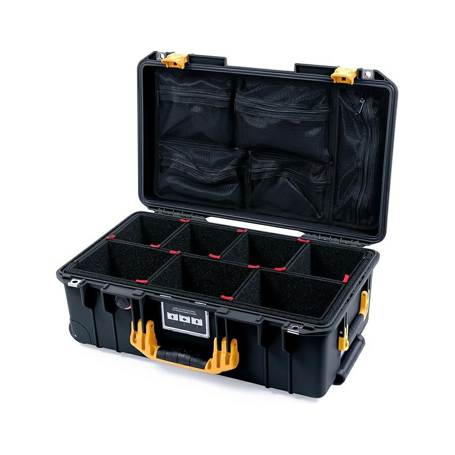 Rakuten - ペリカン エア 1535 ブラック 機内持ち込みケース TrekPak ディバイダーシステムとメッシュ蓋オーガナイザー付き 黄色のハンドル Black Pelican Air 1535 Carry-on Case with TrekPak Divider System & Mesh Lid Organizer Yellow Handles キャリーケース
