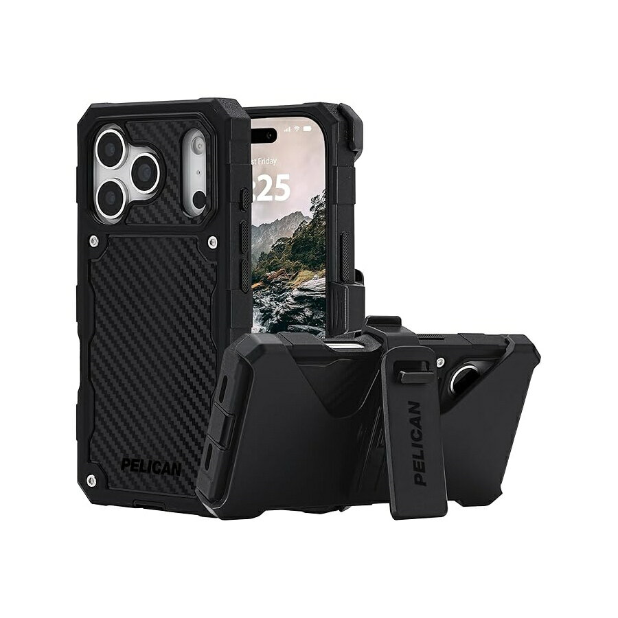 乐天商城 - ペリカン Shield iPhone 17 Pro ケース [MagSafe 対応] 頑丈なスマホケース 21 フィート軍事グレードの落下保護付き 高耐久電話カバー iPhone 17 Pro 用ベルトクリップホルスター付き カーボン Pelican Shield iPhone 17 Pro Case [Compatible with MagSafe]