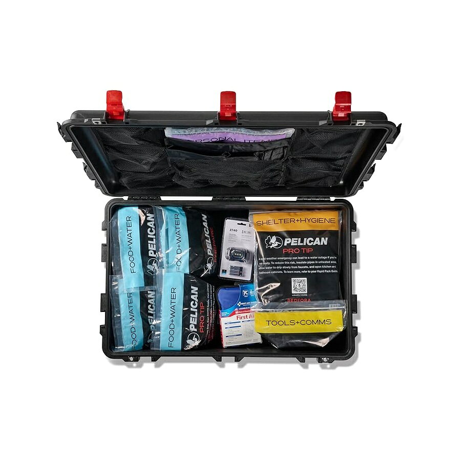 Pelican Prepare 4 人用キット Pelican 1650 ケースと Redfora 4 人用 72 時間キット 緊急食料供給および準備キット (ブラック/レッド) Pelican Prepare 4 Person Kit Pelican 1650 Case with Redfora 72-Hour Kits for 4 People Emergency Food Supply and