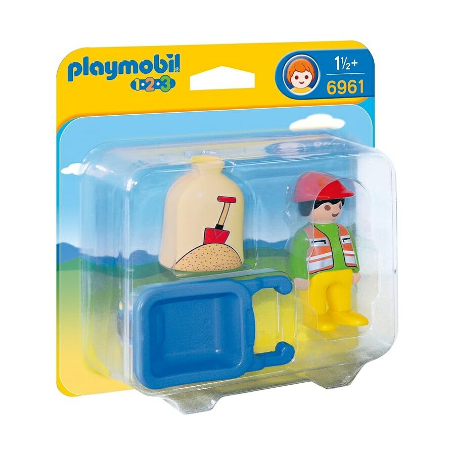 プレイモービル ワーカーと手押し車組み立てキット Playmobil Worker with Wheelbarrow Building Kit
