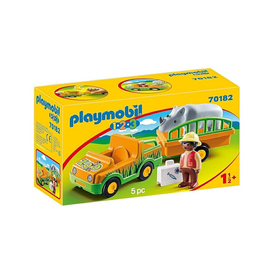 樂天商城 - プレイモービル 1.2.3 サイの動物園乗り物 Playmobil 1.2.3 Zoo Vehicle with Rhinoceros