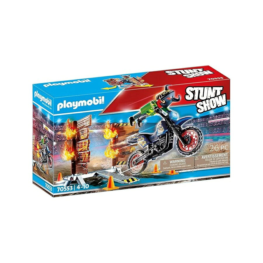 Rakuten - プレイモービル スタント ショー モトクロス ファイアリー ウォール付き Playmobil Stunt Show Motocross with Fiery Wall