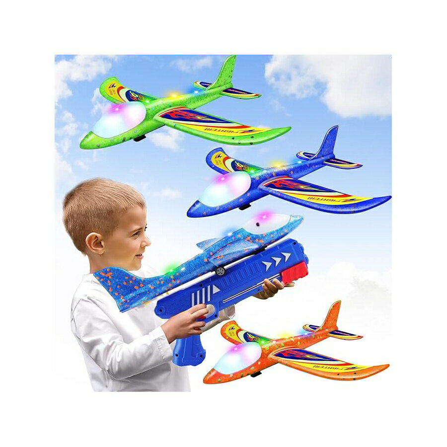 Rakuten - Wesfuner フォーム飛行機ランチャーおもちゃ 3 個パック フライトモードグライダー飛行機 2 個 子供用飛行おもちゃ 3 4 5 6 7 8 9 10 11 12 歳の男の子 女の子へのギフト アウトドアスポーツパーティーの記念品 Wesfuner 3 Pack Foam Airplane Launcher Toys, 2 Flight