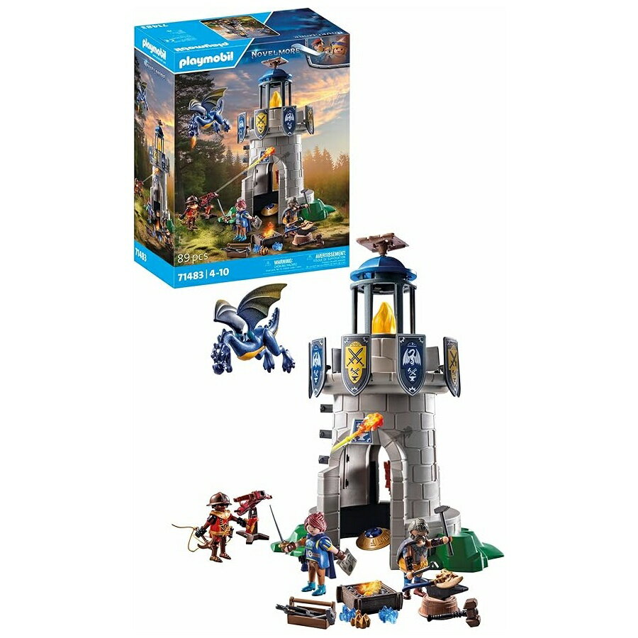 PLAYMOBIL 71483 ドラゴン付きノベルモア騎士の塔 騎士はノベルモア王国を守る 1匹の動物と3人のキャラクター付き 中世および歴史的な宇宙のおもちゃ。対象年齢 4 歳以上 PLAYMOBIL 71483 Novelmore Knights' Turret with Dragon The Knights Defend Their