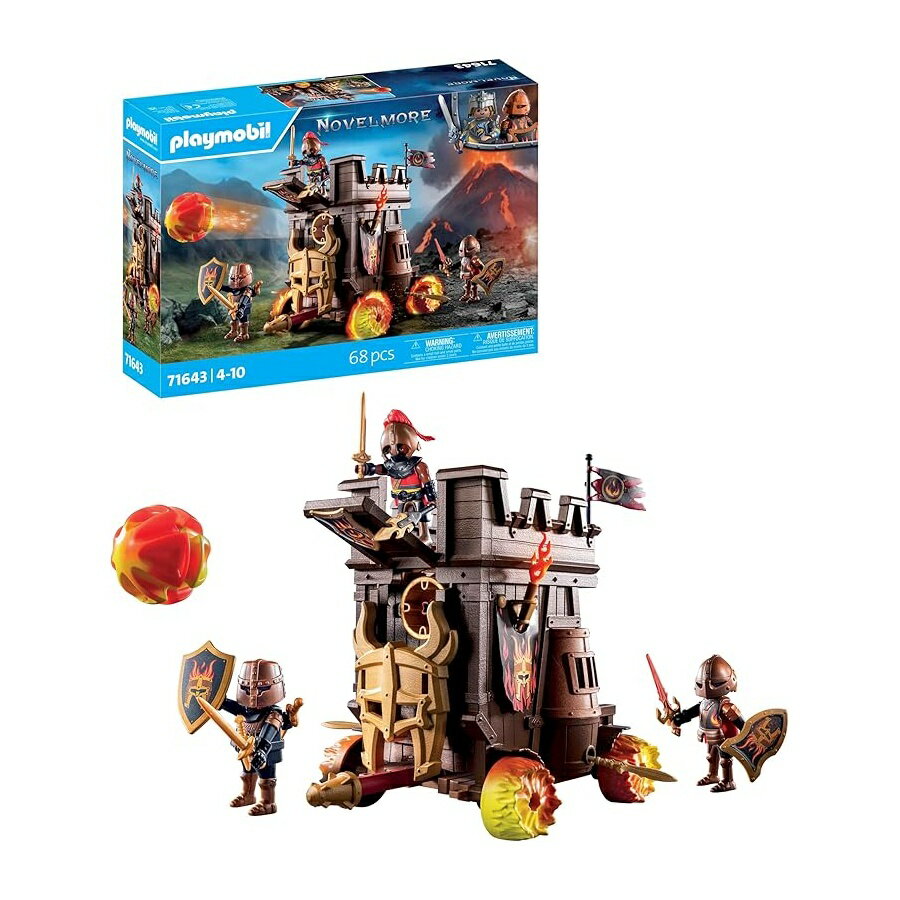 PLAYMOBIL Novelmore 71643 ファイヤーキャノン コンバットカート バーナム山賊3人付き さまざまなアクセサリー付き アクション満載のおもちゃ 対象年齢4歳の男の子と女の子向け PLAYMOBIL Novelmore 71643 Fire Cannon Combat Cart with Three Burnham Bandits, Including