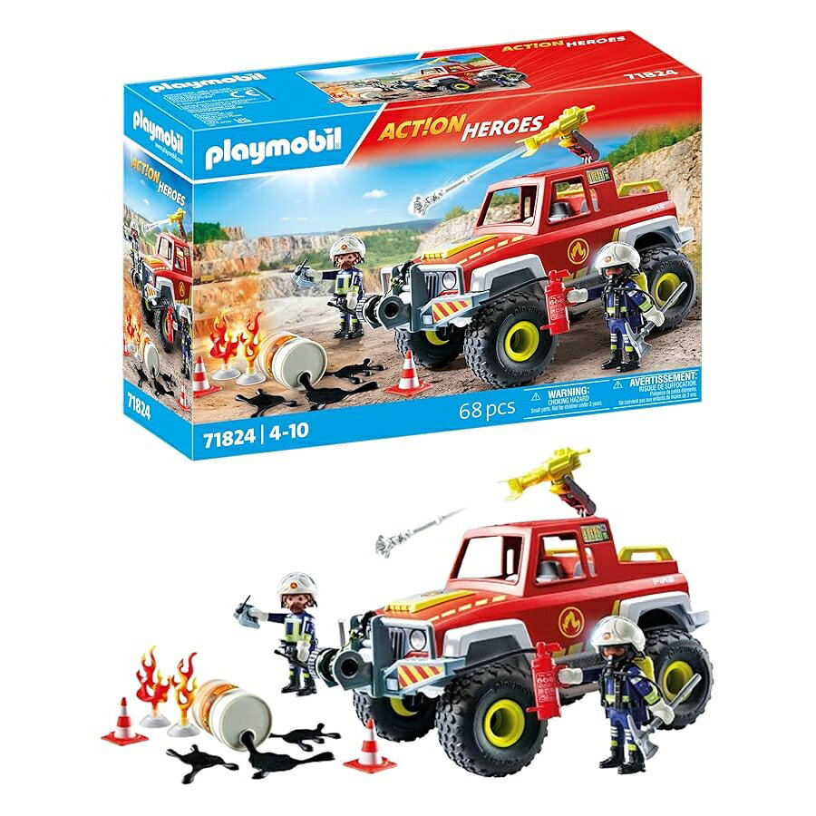 他の プレイモービル はこちら PLAYMOBIL | Action Heroes | Fire Truck | Fire Car | Toy Car | Toy for Children from 4 Years | 71824PLAYMOBIL | Action Heroes | Fire Truck | Fire Car | Toy Car | 4歳からの子供向けおもちゃ | 71824発送までの目安5〜15日　営業日以内に発送※12月、連休等は物流が混雑し、遅延する場合がございます。予めご了承ください。 商　品　情　報 メーカー Playmobil 商品名（英語） PLAYMOBIL | Action Heroes | Fire Truck | Fire Car | Toy Car | Toy for Children from 4 Years | 71824 商品名（翻訳） PLAYMOBIL | Action Heroes | Fire Truck | Fire Car | Toy Car | 4歳からの子供向けおもちゃ | 71824 商品詳細 ・?? エキサイティングな冒険: 険しい地形?消防車は流出した石油樽を積んですぐに事故現場に到着するが、問題はない。これをもう一度修正していただけますか?・?? 制限のない創造性: PLAYMOBIL プレイセットは、必要に応じて混合したり拡張したりできます。消防車は、他のプレイモービルの世界を拡張するのに最適です。プレイモービルのストーリーはどのように続きますか?・?? 4 歳以上のお子様向け: 年齢に適したサイズと丸いエッジの心地よい感触により、お子様の手に最適です。お子様の想像力を刺激します。・??安全な遊び方：保護者と一緒に組み立てる手順。化学薬品を使用せず、流水で部品（ステッカーなし）を掃除してください。・オリジナル：PLAYMOBIL は 1974 年以来、子供と大人を喜ばせてきました。高品質で丈夫な素材により長寿命が保証されます。 ※メーカーより頂いた商品説明を翻訳しております。翻訳による差異はご了承ください。 ◆ 様々なギフトシーンにぴったりの商品を豊富に取り揃えております ◆ プレゼント　ギフト　クリスマス　母の日　父の日　記念日　誕生日　お誕生日　誕生日プレゼント　敬老の日　記念品　結婚記念日　メモリアルギフト　お祝い　出産祝い　結婚式　結婚祝い　御祝　披露宴　引き出物　引出物　ウェディングギフト　ブライダルギフト　景品　賞品　コンペ景品　ゴルフコンペ　粗品　お中元　御中元　お歳暮　御歳暮　残暑見舞い　引越し　引っ越し祝い　引越し祝い　贈答品　入園祝い　入学祝い　卒業祝い　成人式　就職祝い　昇進祝い　定年退職記念　還暦祝い　卒業記念品　内祝　お返し　お礼　御礼　お祝い返し
