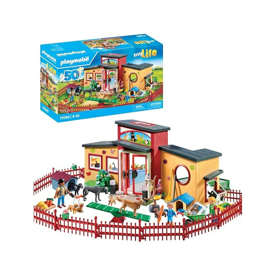 PLAYMOBIL MyLife 71599 ペットホテル 10 匹の動物がいる大きなゲストハウス ケアアクセサリーと装飾ステッカー 4 歳の男の子と女の子向けのおもちゃ PLAYMOBIL MyLife 71599 Pet Hotel, Large Guest House with 10 Animals, Care Accessories and Decorative Stickers,