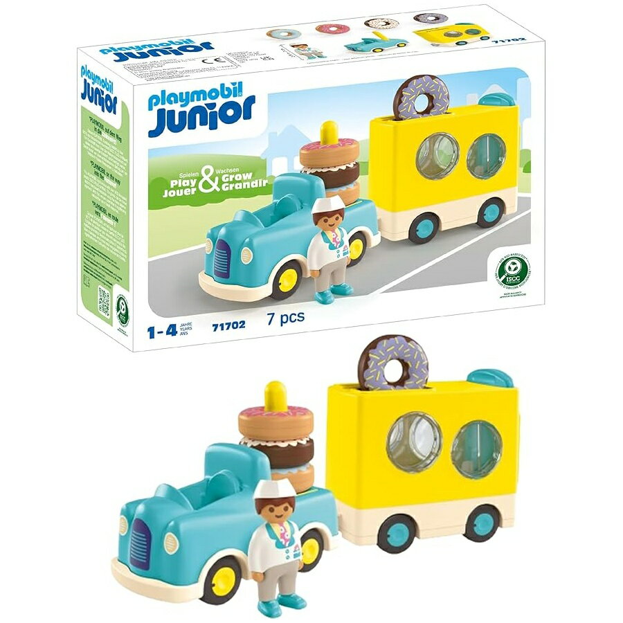 プレイモービル ジュニア: 積み重ねと並べ替え機能付きドーナツ トラック Playmobil Junior: Donut Truck with Stacking and Sorting Feature