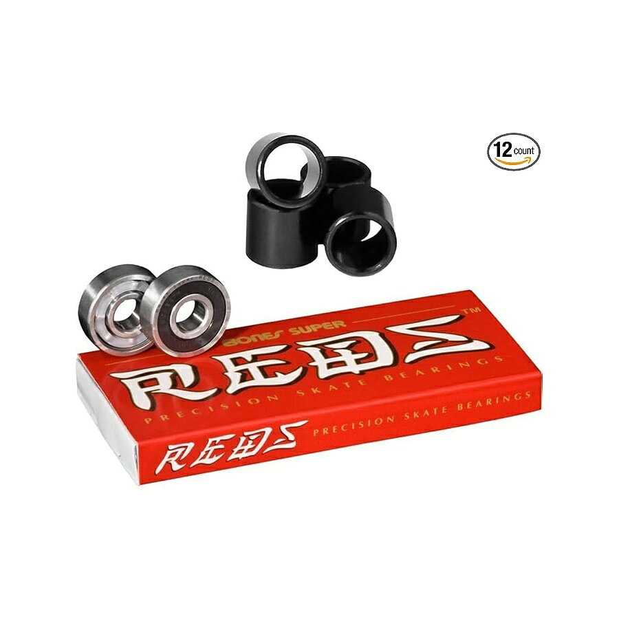 ボーンズ スーパー レッズ ベアリング 8 パックセット 無料の Bones スペーサー付き Bones Super Reds Bearings, 8 Pack set With FREE Bones Spacers
