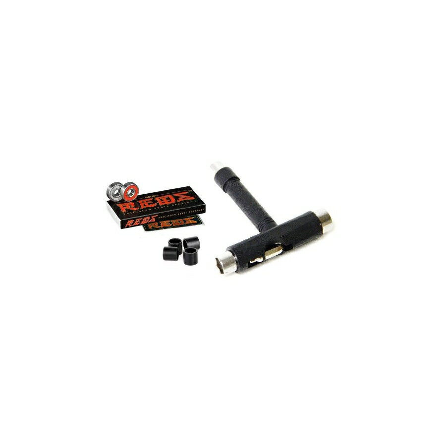 ボーンズ レッズ ベアリング + スケート T ツール + スペーサー (ブラック) Bones Reds Bearings + Skate T-Tool + Spacers (Black)