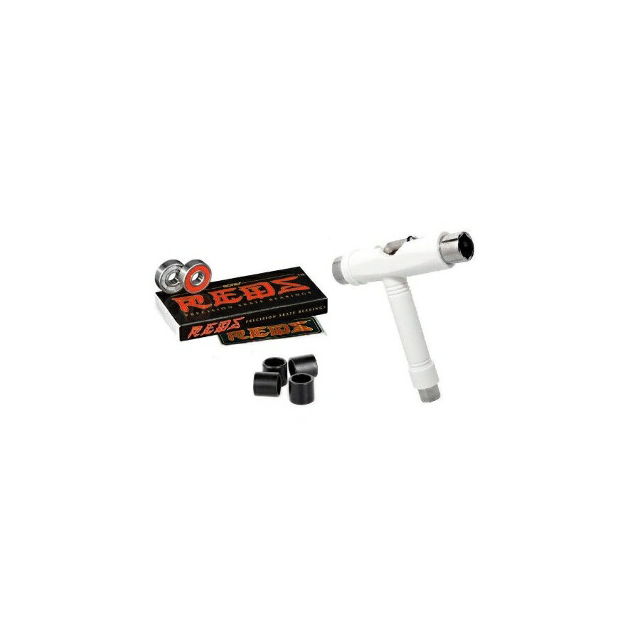 ボーンズ レッズ ベアリング + スケート T ツール + スペーサー (ホワイト) Bones Reds Bearings + Skate T-Tool + Spacers (White)
