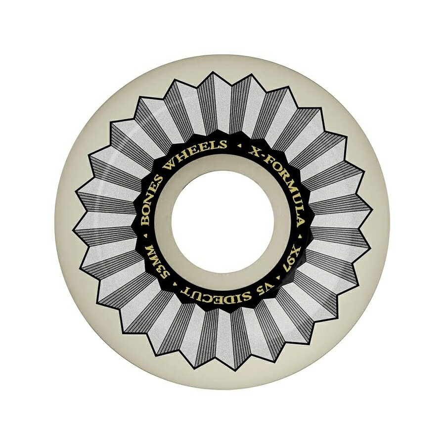 他の ボーンズ はこちら Bones X-Formula 97A Skateboard WheelsBones X-Formula 97A スケートボード ホイール発送までの目安5〜15日　営業日以内に発送※12月、連休等は物流が混雑し、遅延する場合がございます。予めご了承ください。 商　品　情　報 メーカー ?Skate One Corp. 商品名（英語） Bones X-Formula 97A Skateboard Wheels 商品名（翻訳） Bones X-Formula 97A スケートボード ホイール 商品詳細 ・ホイール径 = 48mm / ホイール幅 = 30mm・デュロメーター/硬度 = 97A・フォーミュラ = X-Formula 97A・ホイール形状 = V5 サイドカット |より安定性を高め、抵抗を減らし、長時間のグラインドを可能にするように設計されたサイドカットウォール・驚くべき新しいX-Formula（XF）は、BONES WHEELS工場からのもう一つの業界をリードするイノベーションです。 X-Formula は、柔らかいホイールと同じように荒れた地形を転がりますが、硬いホイールと同じように滑ります。 ※メーカーより頂いた商品説明を翻訳しております。翻訳による差異はご了承ください。 ◆ 様々なギフトシーンにぴったりの商品を豊富に取り揃えております ◆ プレゼント　ギフト　クリスマス　母の日　父の日　記念日　誕生日　お誕生日　誕生日プレゼント　敬老の日　記念品　結婚記念日　メモリアルギフト　お祝い　出産祝い　結婚式　結婚祝い　御祝　披露宴　引き出物　引出物　ウェディングギフト　ブライダルギフト　景品　賞品　コンペ景品　ゴルフコンペ　粗品　お中元　御中元　お歳暮　御歳暮　残暑見舞い　引越し　引っ越し祝い　引越し祝い　贈答品　入園祝い　入学祝い　卒業祝い　成人式　就職祝い　昇進祝い　定年退職記念　還暦祝い　卒業記念品　内祝　お返し　お礼　御礼　お祝い返し