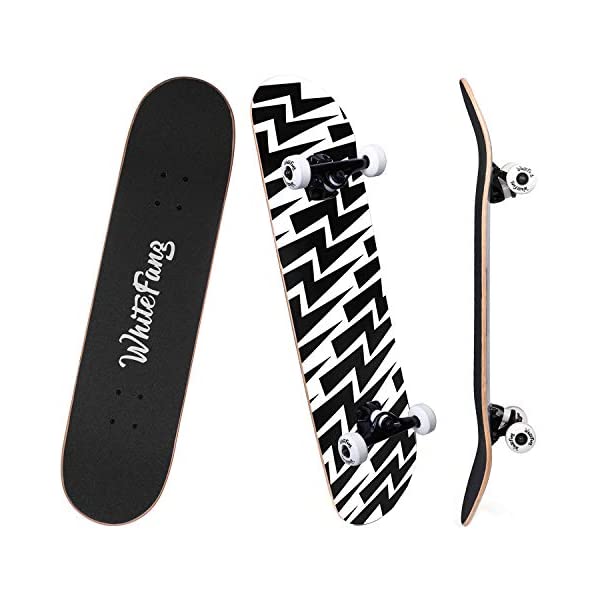 スケートボード スケボー コンプリート キッズ ユース 子供 練習 直輸入 海外モデル WhiteFang Skateboards for Beginners, Complete Skateboard 31 x 7.88, 7 Layer Canadian Maple Double Kick Concave Standard and Tricks Skateboards for Kids and Beginners