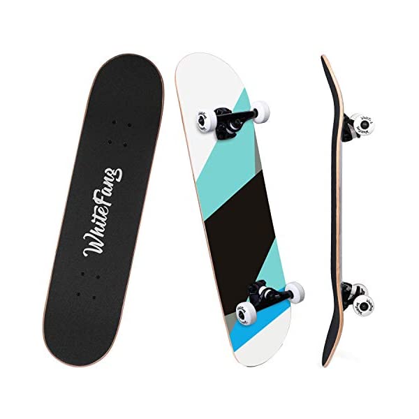 スケートボード スケボー コンプリート キッズ ユース 子供 練習 直輸入 海外モデル WhiteFang Skateboards for Beginners, Complete Skateboard 31 x 7.88, 7 Layer Canadian Maple Double Kick Concave Standard and Tricks Skateboards for Kids and Beginners