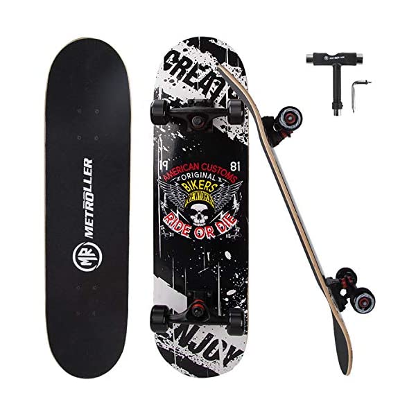 スケートボード スケボー コンプリート キッズ ユース 子供 練習 直輸入 海外モデル METROLLER Skateboards,31 x 8 Complete Standard Skate Boards for Girls Boys Beginner, 7 Layer Canadian Maple Double Kick Concave Skateboard for Kids Youth Teens