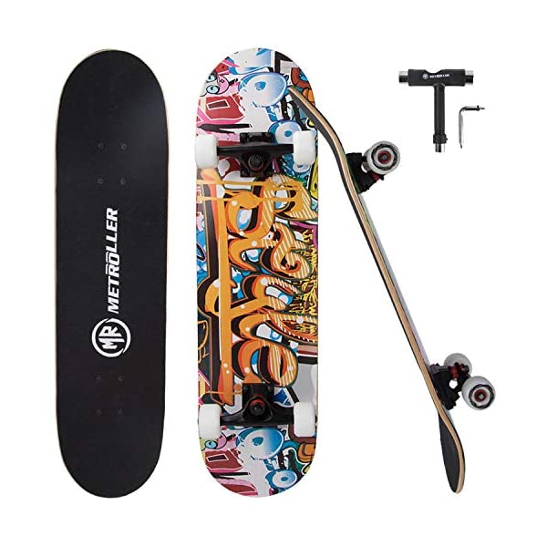 スケートボード スケボー コンプリート キッズ ユース 子供 練習 直輸入 海外モデル METROLLER Skateboards,31 x 8 Complete Standard Skate Boards for Girls Boys Beginner, 7 Layer Canadian Maple Double Kick Concave Skateboard for Kids Youth Teens