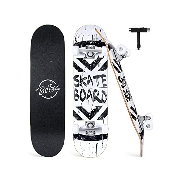 スケートボード スケボー クルーザー コンプリート キッズ ユース 子供 練習 直輸入 海外モデル Beleev Skateboards for Beginners, 31 Inch Complete Skateboard for Kids Teens Adults, 7 Layer Canadian Maple Double Kick Deck Concave Cruiser Trick Skateboard