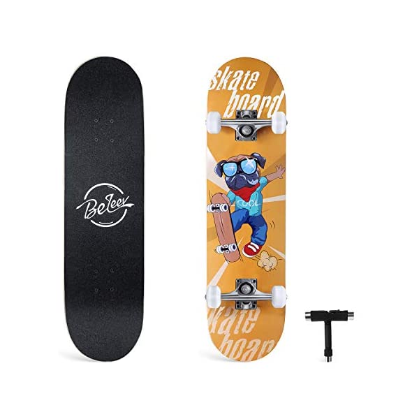 XP[g{[h XP{[ N[U[ Rv[g LbY [X q K A COf Beleev Skateboards for Beginners, 31 Inch Complete Skateboard for Kids Teens Adults, 7 Layer Canadian Maple Double Kick Deck Concave Cruiser Trick Skateboard