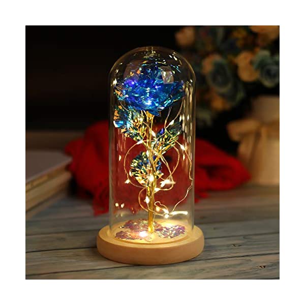 スノードーム ディズニー 美女と野獣 ベル マジカルローズ クリスマス プレゼント サンタクロース ツリー NAWEIDA Galaxy Rose Flower Gift Beauty and The Beast Rose in Glass Dome with Lights Infinity Crystal Rose Flower Enchanted Glass Rose for Womenのサムネイル