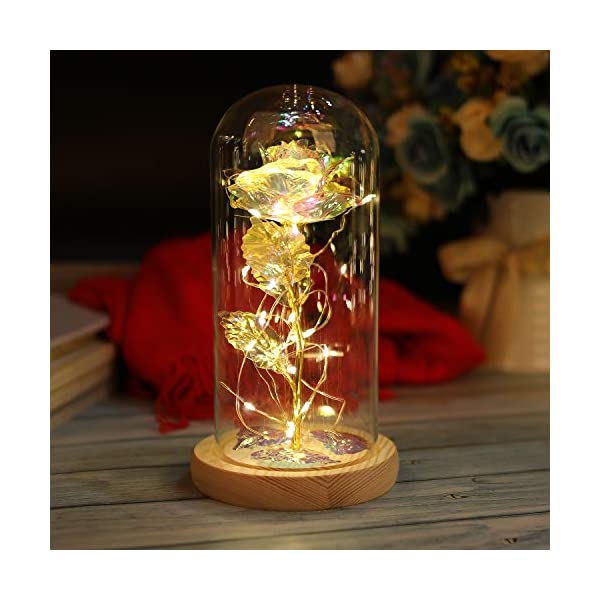スノードーム ディズニー 美女と野獣 ベル マジカルローズ クリスマス プレゼント サンタクロース ツリー NAWEIDA Galaxy Rose Flower Gift Beauty and The Beast Rose in Glass Dome with Lights Infinity Crystal Rose Flower Enchanted Glass Rose for Womenのサムネイル