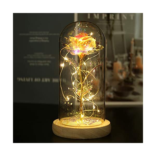 スノードーム ディズニー 美女と野獣 ベル マジカルローズ クリスマス プレゼント サンタクロース ツリー NAWEIDA Galaxy Rose Flower Gift Beauty and The Beast Rose in Glass Dome with Lights Infinity Crystal Rose Flower Enchanted Glass Rose for Womenのサムネイル