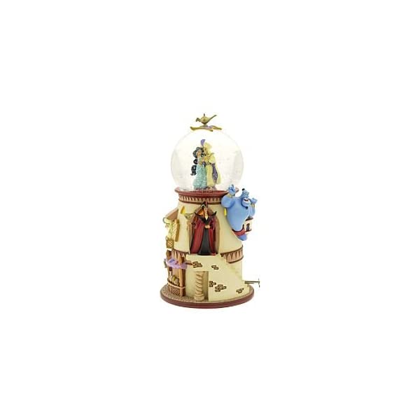 スノードーム ディズニー アラジン ジャスミン ジーニー クリスマス プレゼント サンタクロース ツリー Disney Jasmine & Aladdin Dancing Pedestal Snowglobe NEW