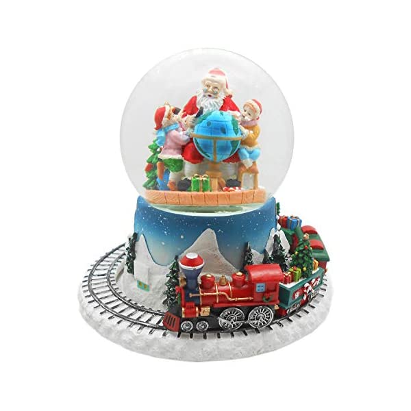 スノードーム 機関車 クリスマス プレゼント サンタクロース ツリー Lightahead Musical Christmas Santa with Children Figurine Water Ball, Snow Globe with The Inside Figurine and Outside Train Revolving in polyresin