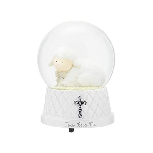スノードーム ヒツジ 羊 クリスマス プレゼント サンタクロース ツリー DEMDACO Jesus Loves Me White Silver Toned 6...