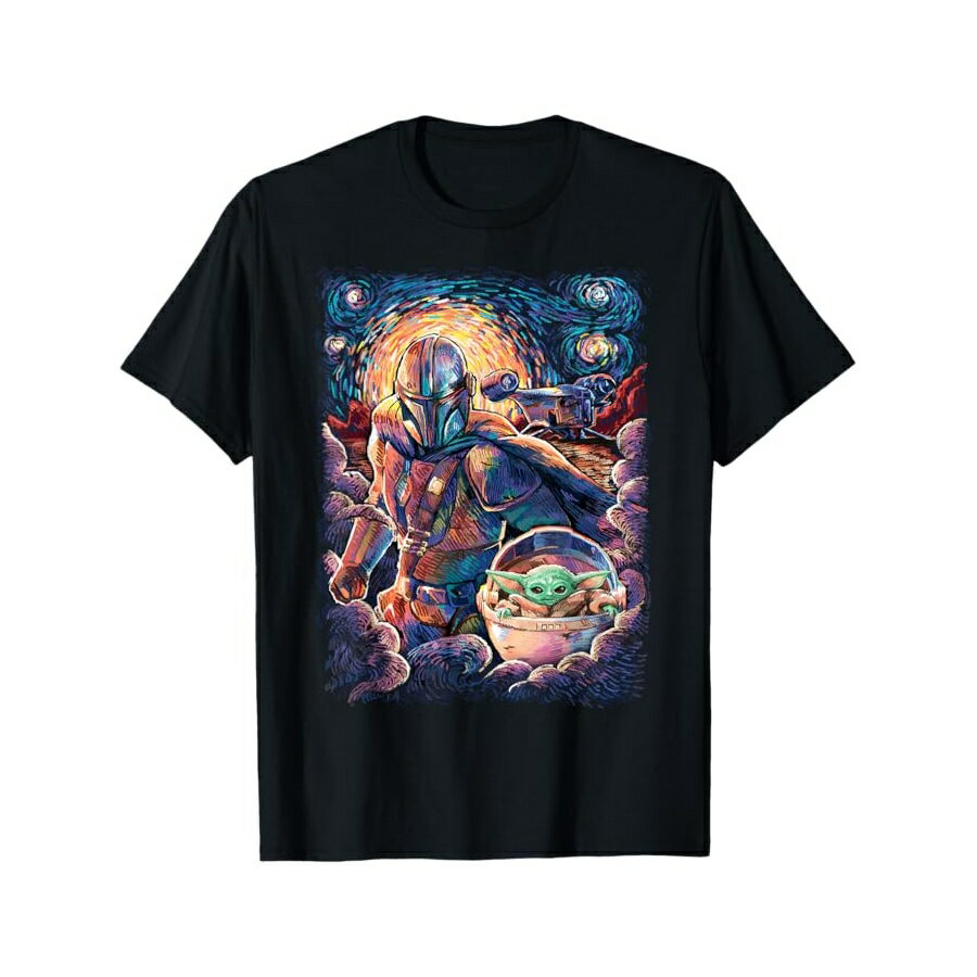 スター・ウォーズ マンダロリアン&ザ・チャイルド 星月夜スタイル Tシャツ Star Wars The Mandalorian & The Child Starry Night Style T-Shirt